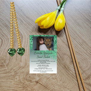 Photo & Falling Green Glitter Sweet Sixteen Invitation