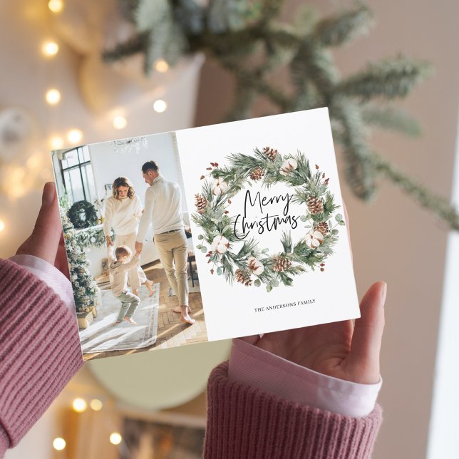 Photo Family | Merry Christmas Pine Wreath Postcard (Creator Uploaded)