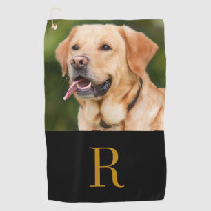 Photo Family Pet Personalised Monogram Black Golf Towel