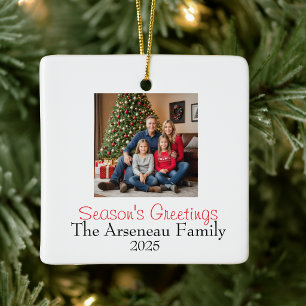 Photo Family Season's Greetings Personalise Ceramic Ornament