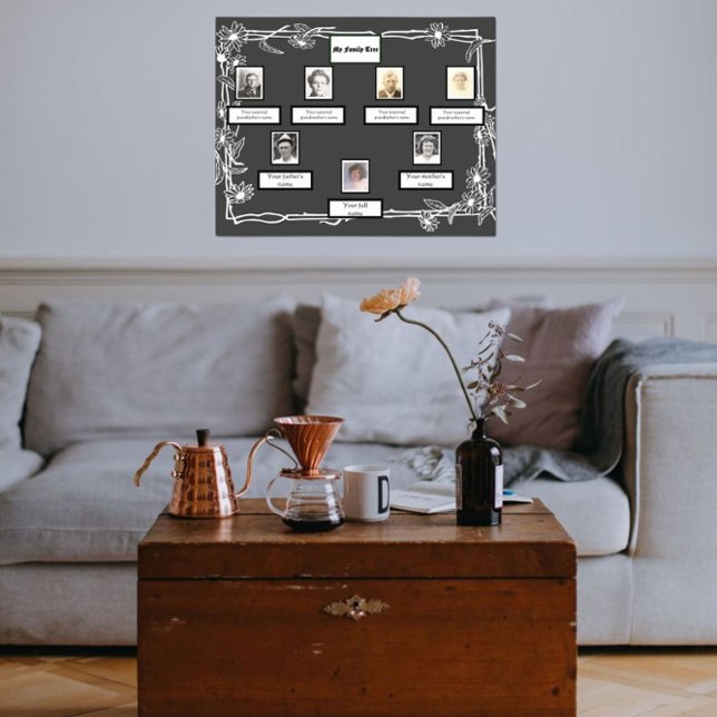 Photo Family Tree Daisy Art Border on Dark Grey Poster (Creator Uploaded)