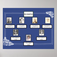 Photo Family Tree Rose Drawing Border on Blue