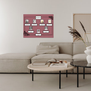 Photo Family Tree Rose Drawing Border on Dark Pink Poster