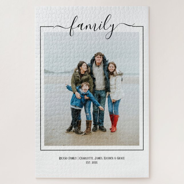 Photo family typography unique personalized DIY Jigsaw Puzzle (Vertical)