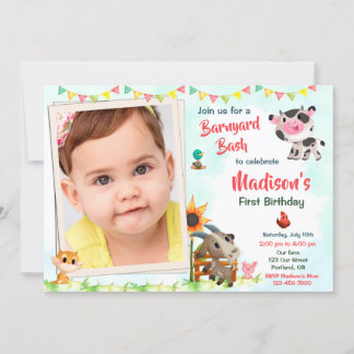 Photo Farm birthday invitation Farm animals invite