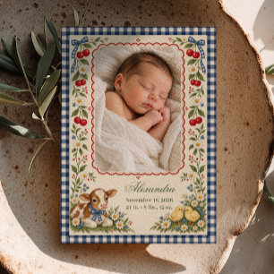 Photo Farmhouse Gingham Birth Announcement
