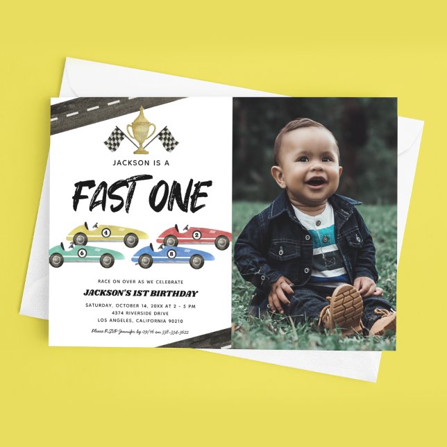 Photo Fast One 1st Birthday Invitation (Creator Uploaded)