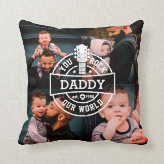 Photo Father's Day You Rock Our World Cool Black Cushion