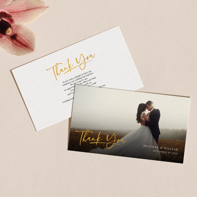 Photo Faux Gold Hand-Lettered Wedding Thank You Card (Creator Uploaded)