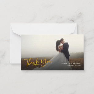 Photo Faux Gold Hand-Lettered Wedding Thank You No Card