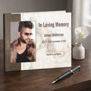 Photo Faux Leather Marble Memorial  Guest Book