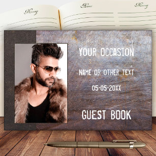 Photo Faux Leather Metal Guest Book