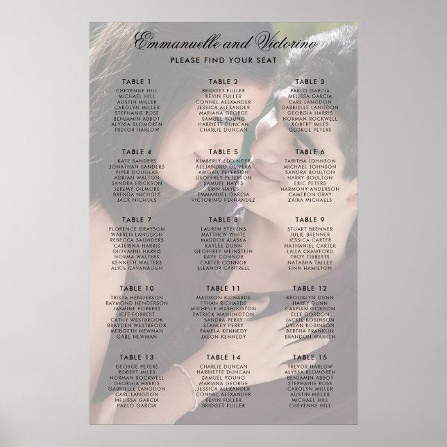 Photo Faux Vellum Elegant Wedding Seating Chart (Front)