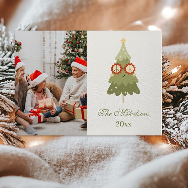 Photo FGroovy Retro Bow Christmas Holiday Card (Creator Uploaded)