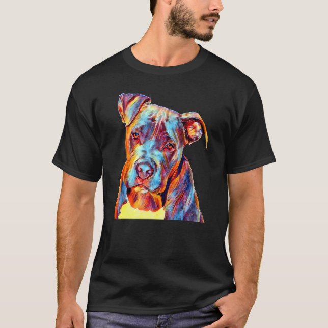 Photo Filtered Dog Portrait Pitbull T-Shirt (Front)