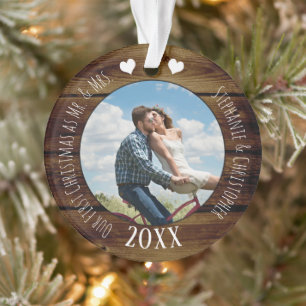Photo First Christmas as Mr & Mrs Newlywed Vintage Ornament