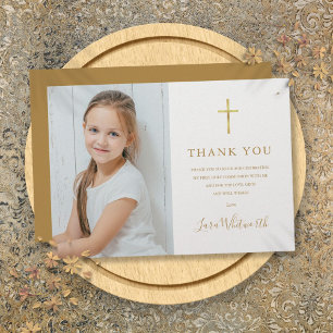 Photo First Holy Communion Golden Signature Thank You Card