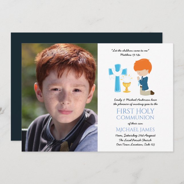 PHOTO First Holy Communion Invites BOY RED HAIR (Front/Back)