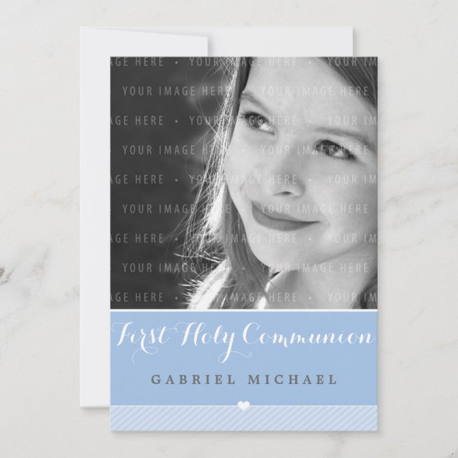 PHOTO FIRST HOLY COMMUNION lovely type blue Invitation (Front)