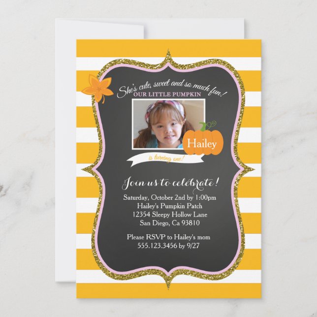 Photo First Pumpkin Birthday Party Invitation (Front)