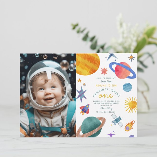 Photo First trip aroundsun astronaut 1st Birthday Invitation (Creator Uploaded)