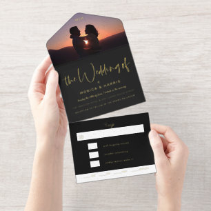Photo Flap Black Wedding Foil All In One Invitation