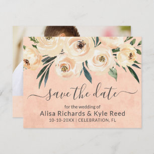 Photo Floral Beige Blush Roses Gold Announcement