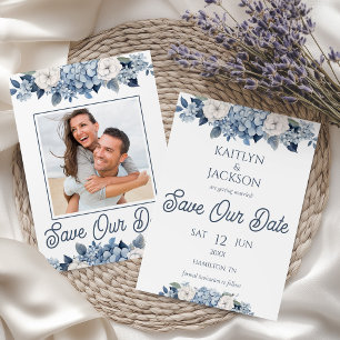 Photo Floral Blue Hydrangea Wedding Save The Date  Invitation