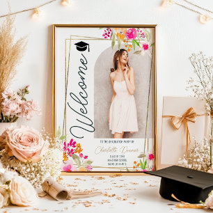 Photo Floral Boho floral gold script graduation Poster