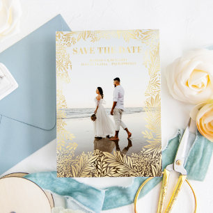 Photo Floral Botanical Modern Save The Date Gold
