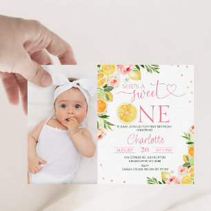 Photo Floral Citrus She's A Sweet One 1st Birthday Invitation