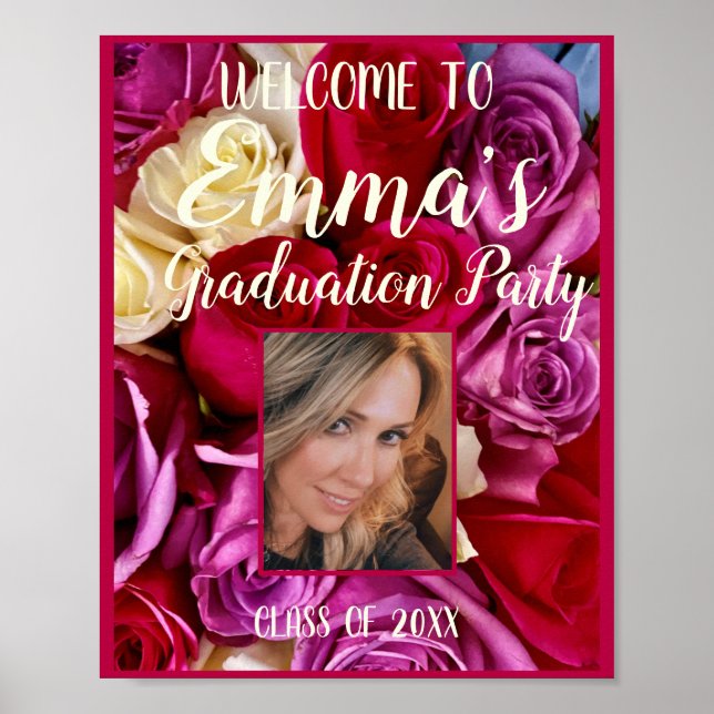 Photo Floral Graduation Party Bright Typography  P Poster (Front)