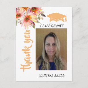 Photo Floral Graduation Thank You  Postcard