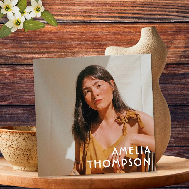 Photo Floral Green Mustard Yellow Retro Flower  Square Business Card (Front)