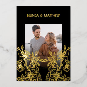 Photo Floral Line Art Black Gold Wedding