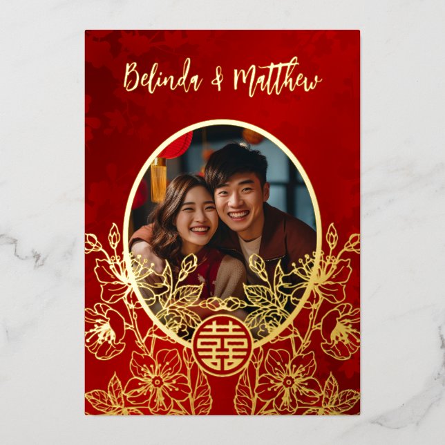 Photo Floral Line Art Chinese Wedding (Front)