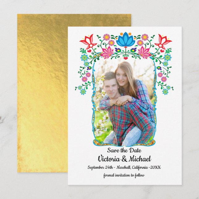 Photo Floral Mexican Fiesta Save the date Invitation (Front/Back)