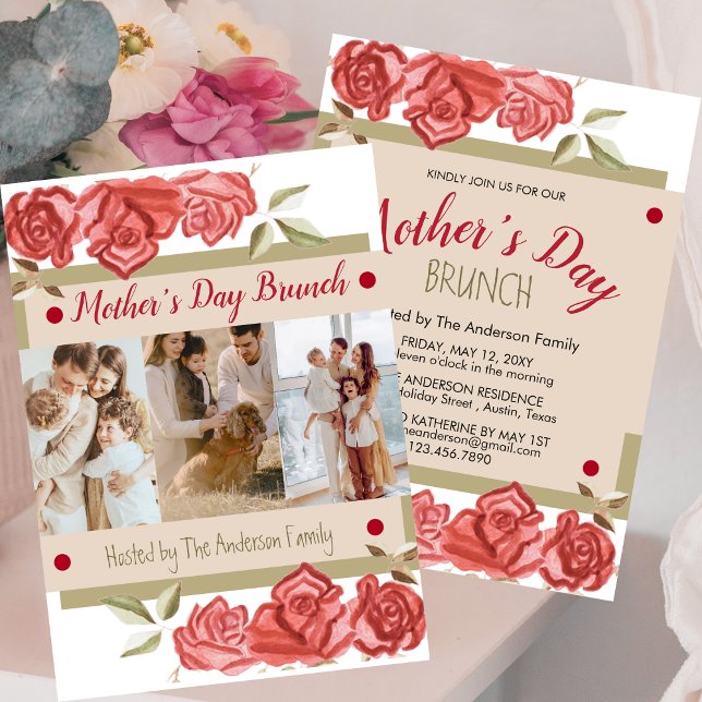 Photo Floral Modern Mothers Day Brunch Invitations (Creator Uploaded)