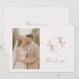 Photo Floral Monogram Wedding Thank You Card