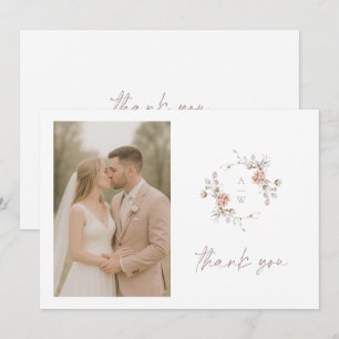 Photo Floral Monogram Wedding Thank You Card
