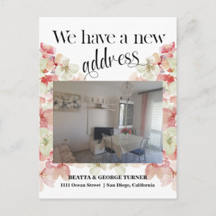 Photo Floral New Home Address, Announcement Postcard