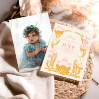 Photo Floral Pink Gold 1st Birthday