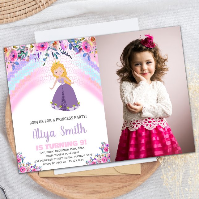 Photo Floral Pink Princess Birthday Invitations (Photo Floral Pink Princess Birthday Invitations)