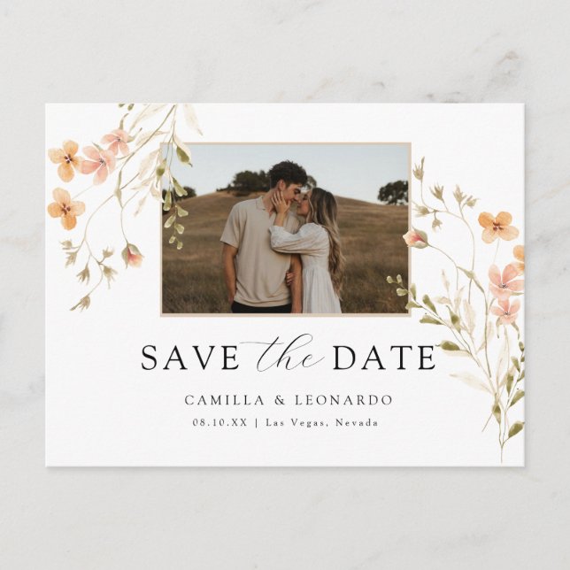 Photo Floral Save The Date Postcard (Front)