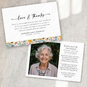 Photo Floral Script Funeral Thank You Card