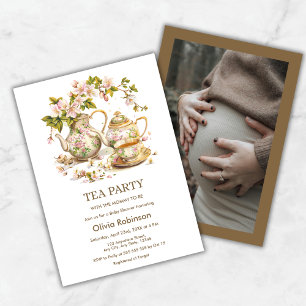 Photo Floral Tea Party Time for Tea Baby Shower  Invitation