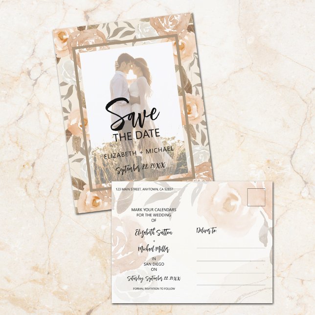 Photo Floral Wedding Save The Date Announcement Postcard (Creator Uploaded)
