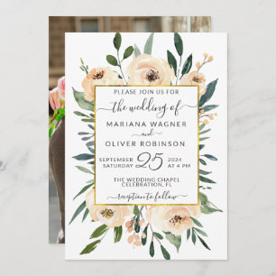 Photo Floral White Wedding Invitation