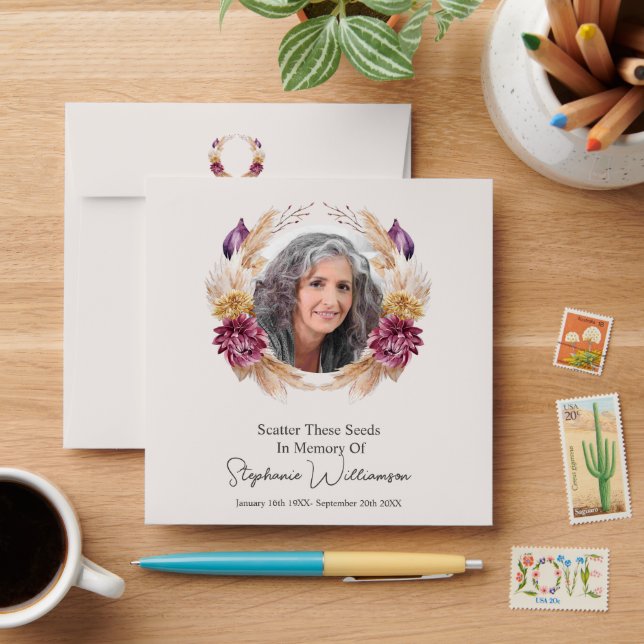 Photo & Floral Wreath  Scatter Seeds in Memory  Envelope (Desk)