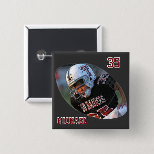 Photo Football - Dark Red - Personalised 15 Cm Square Badge